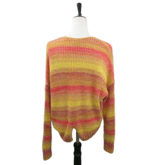 Express Warm Pastel Stripe Boxy V-Neck Sweater Size Medium - Picture 4 of 6